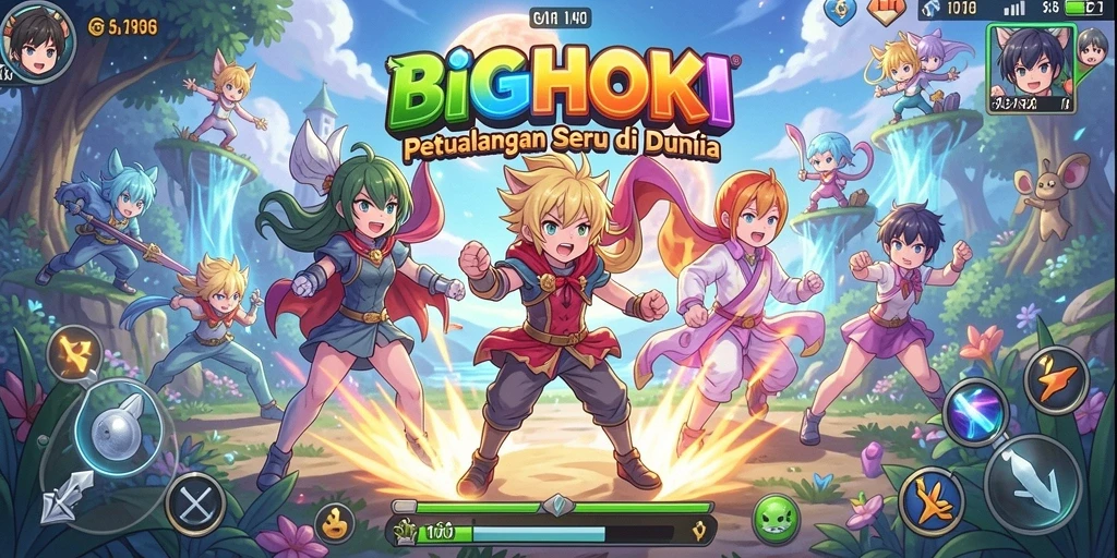 Tampilan gameplay BIGHOKI yang penuh warna dan seru.