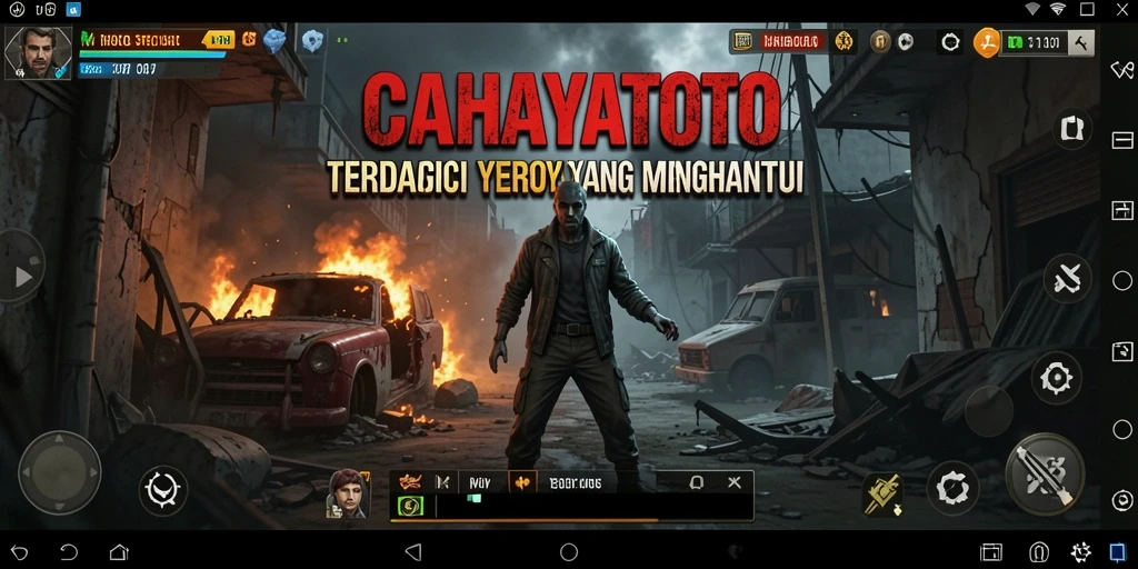 Screenshot utama CAHAYATOTO menampilkan momen menegangkan saat berhadapan dengan makhluk menyeramkan.