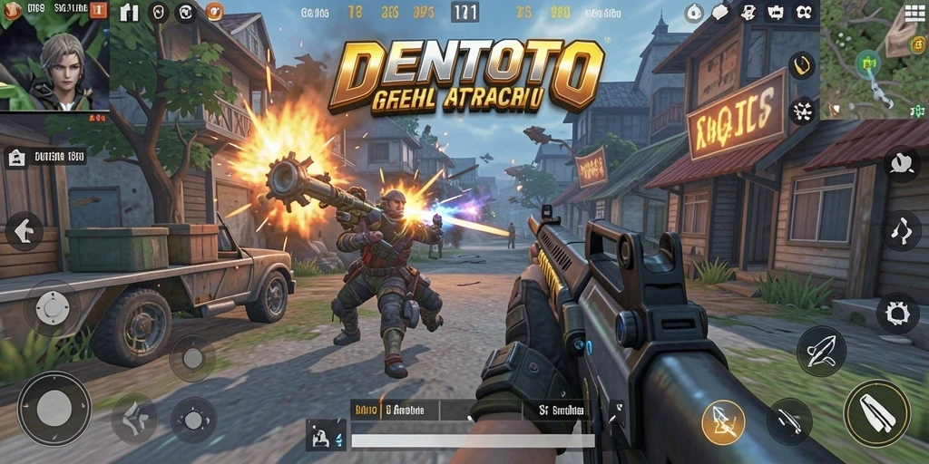 Screenshot DENTOTO menampilkan aksi intense dalam pertempuran TPS.