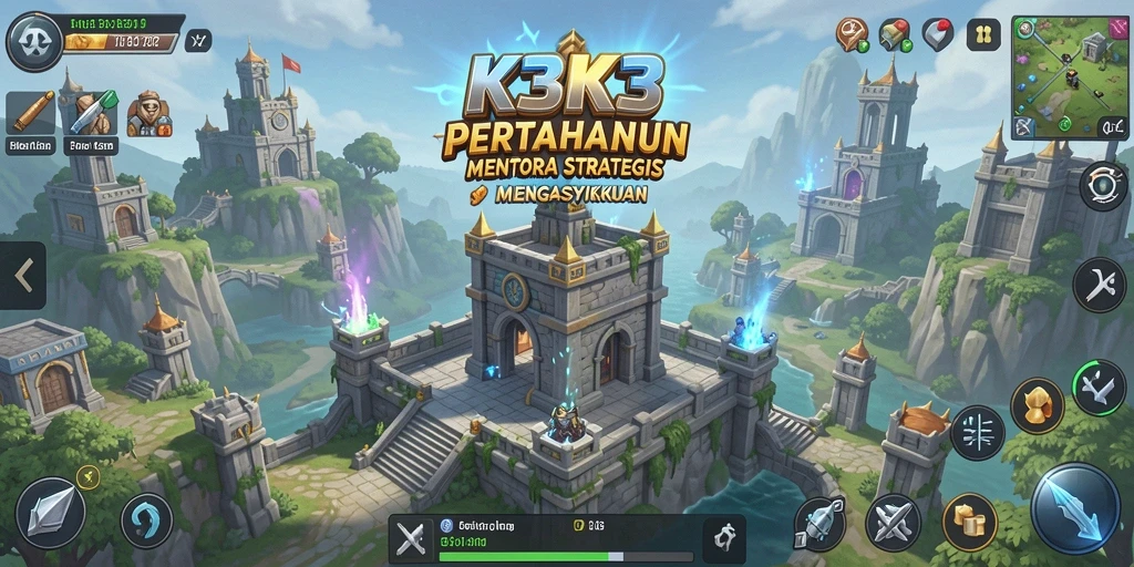 Tampilan gameplay K3K3 dengan pertahanan menara yang strategis.