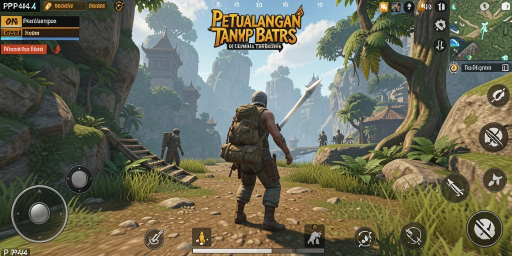 Screenshot gameplay PP444 menampilkan aksi petualangan di dunia terbuka.