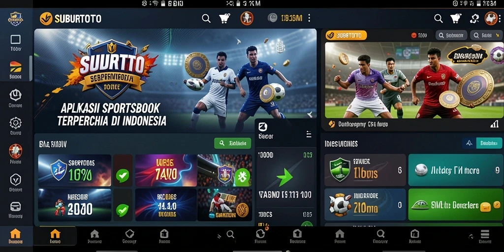 Tampilan antarmuka aplikasi SUBURTOTO dengan fitur sportsbook yang lengkap.