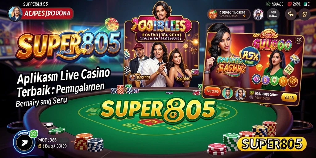 Screenshot utama SUPER805 menunjukkan dealer live yang sedang beraksi dalam permainan kasino.