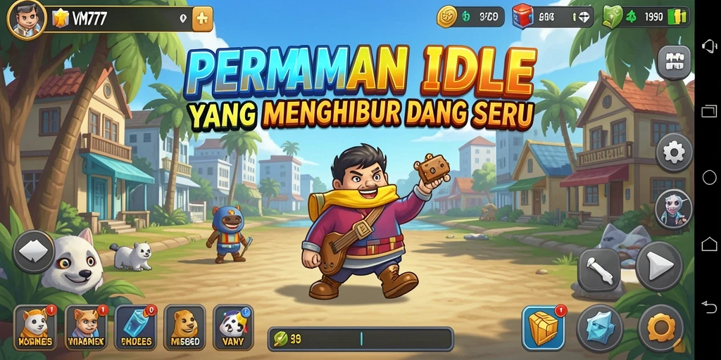 Screenshot gameplay VM777 menampilkan suasana permainan idle yang menarik.